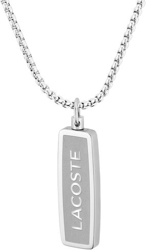 Lacoste District Necklace – Men’s Stainless Steel Box Chain with Logo Tag Pendant – Modern Jewelry Gift in Saudi Arabia
