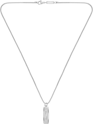 Lacoste District Necklace – Men’s Stainless Steel Box Chain with Logo Tag Pendant – Modern Jewelry Gift in Saudi Arabia