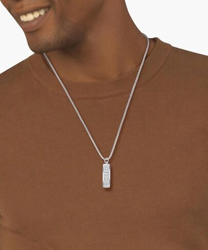 Lacoste District Necklace – Men’s Stainless Steel Box Chain with Logo Tag Pendant – Modern Jewelry Gift in Saudi Arabia