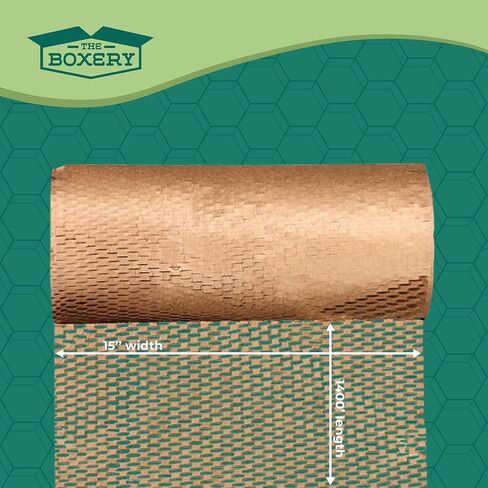 ورق تغليف على شكل قرص العسل من Boxery مقاس 15 بوصة × 16800 بوصة (1400 بوصة) - لفة واحدة من غلاف التوسيد، حشو الصندوق، تعبئة الفراغات، مستلزمات الشحن والنقل، بديل للفقاعات البلاستيكية | صديقة للبيئة - الشركات الصغيرة. in Kuwait
