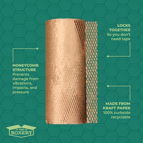 ورق تغليف على شكل قرص العسل من Boxery مقاس 15 بوصة × 16800 بوصة (1400 بوصة) - لفة واحدة من غلاف التوسيد، حشو الصندوق، تعبئة الفراغات، مستلزمات الشحن والنقل، بديل للفقاعات البلاستيكية | صديقة للبيئة - الشركات الصغيرة. in Kuwait