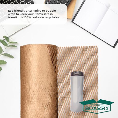 ورق تغليف على شكل قرص العسل من Boxery مقاس 15 بوصة × 16800 بوصة (1400 بوصة) - لفة واحدة من غلاف التوسيد، حشو الصندوق، تعبئة الفراغات، مستلزمات الشحن والنقل، بديل للفقاعات البلاستيكية | صديقة للبيئة - الشركات الصغيرة. in Kuwait