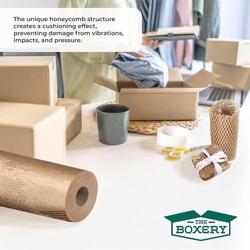ورق تغليف على شكل قرص العسل من Boxery مقاس 15 بوصة × 16800 بوصة (1400 بوصة) - لفة واحدة من غلاف التوسيد، حشو الصندوق، تعبئة الفراغات، مستلزمات الشحن والنقل، بديل للفقاعات البلاستيكية | صديقة للبيئة - الشركات الصغيرة. in Kuwait
