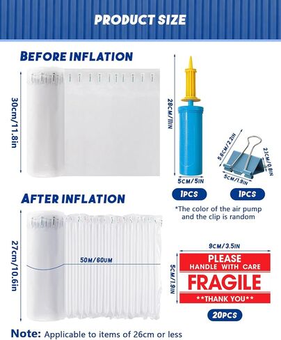 وسائد هوائية قابلة للنفخ مقاس 12 بوصة × 164 بوصة للشحن والنقل - لفافة فقاعات شديدة التحمل، لفافة توسيد فقاعات كبيرة مع مضخة وملصقات هشة in Kuwait