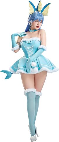 Mobbunny Women Anime Derivative Mini Dress Plush Cosplay Costume Blue Babydoll Fluffy Dress with Headband and Tail in Saudi Arabia