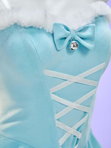 Mobbunny Women Anime Derivative Mini Dress Plush Cosplay Costume Blue Babydoll Fluffy Dress with Headband and Tail in Saudi Arabia