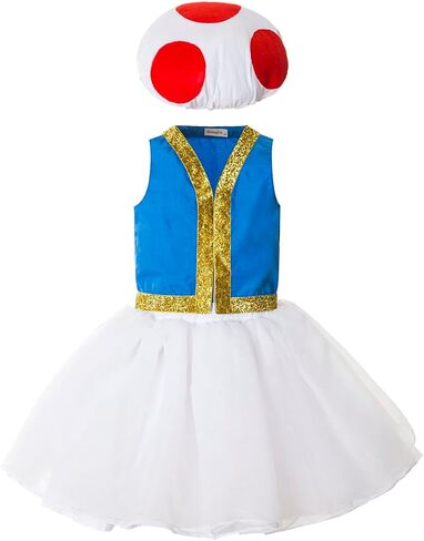 زي الفتيات العلجوم Toadette Toadstool التنكري فستان توتو وردي مع قبعة دلو الفطر in Saudi Arabia