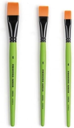 Green Synthetic Fiber Flat Brush Set – Sizes 4, 5, 6 in Kuwait