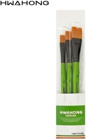 Green Synthetic Fiber Flat Brush Set – Sizes 4, 5, 6 in Kuwait
