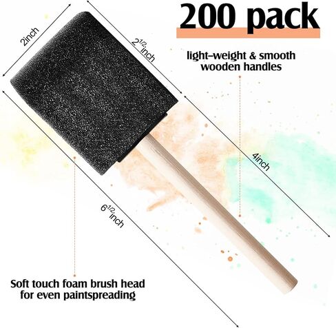 Tessco for you 200 Pcs Foam Brushes Set, Sponge Brushes, Foam Paint Brush for Painting, Sponge Paint Brush with Wood Handle for Acrylics Stains Varnishes DIY Crafts Classroom, Black(200 Pcs,2 Inch) in Kuwait