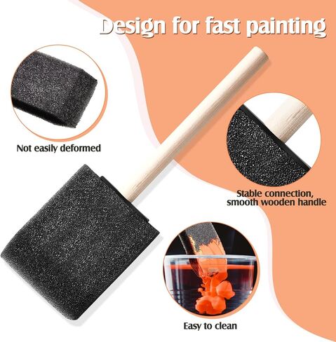 Tessco for you 200 Pcs Foam Brushes Set, Sponge Brushes, Foam Paint Brush for Painting, Sponge Paint Brush with Wood Handle for Acrylics Stains Varnishes DIY Crafts Classroom, Black(200 Pcs,2 Inch) in Kuwait