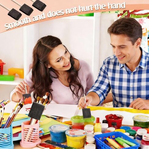 Tessco for you 200 Pcs Foam Brushes Set, Sponge Brushes, Foam Paint Brush for Painting, Sponge Paint Brush with Wood Handle for Acrylics Stains Varnishes DIY Crafts Classroom, Black(200 Pcs,2 Inch) in Kuwait