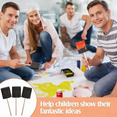 Tessco for you 200 Pcs Foam Brushes Set, Sponge Brushes, Foam Paint Brush for Painting, Sponge Paint Brush with Wood Handle for Acrylics Stains Varnishes DIY Crafts Classroom, Black(200 Pcs,2 Inch) in Kuwait