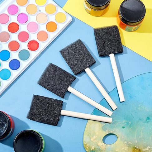 Tessco for you 200 Pcs Foam Brushes Set, Sponge Brushes, Foam Paint Brush for Painting, Sponge Paint Brush with Wood Handle for Acrylics Stains Varnishes DIY Crafts Classroom, Black(200 Pcs,2 Inch) in Kuwait