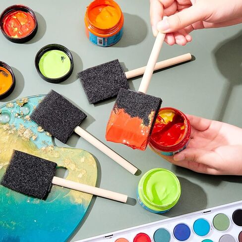 Tessco for you 200 Pcs Foam Brushes Set, Sponge Brushes, Foam Paint Brush for Painting, Sponge Paint Brush with Wood Handle for Acrylics Stains Varnishes DIY Crafts Classroom, Black(200 Pcs,2 Inch) in Kuwait