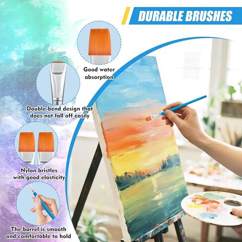 5 قطع 3/4 بوصة و5 قطع 9/16 بوصة من فرش الطلاء المسطحة للطلاء الأكريليك، فرش طلاء صناعية متوسطة وصغيرة الحجم بمقبض خشبي للأكريليك والألوان المائية والزيت والحرف اليدوية وفنون الجسم للوجه in Kuwait