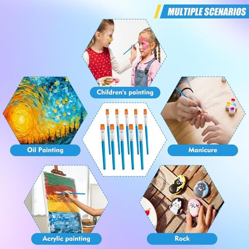 5 قطع 3/4 بوصة و5 قطع 9/16 بوصة من فرش الطلاء المسطحة للطلاء الأكريليك، فرش طلاء صناعية متوسطة وصغيرة الحجم بمقبض خشبي للأكريليك والألوان المائية والزيت والحرف اليدوية وفنون الجسم للوجه in Kuwait