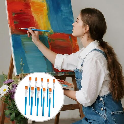 5 قطع 3/4 بوصة و5 قطع 9/16 بوصة من فرش الطلاء المسطحة للطلاء الأكريليك، فرش طلاء صناعية متوسطة وصغيرة الحجم بمقبض خشبي للأكريليك والألوان المائية والزيت والحرف اليدوية وفنون الجسم للوجه in Kuwait