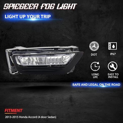 Fog Lights Assembly for 2013 2014 2015 Honda Accord 4-door Sedan Replacement Kit with Wiring And Switch H8 12V 35W Halogen Bulbs(Clear Lens) in Saudi Arabia