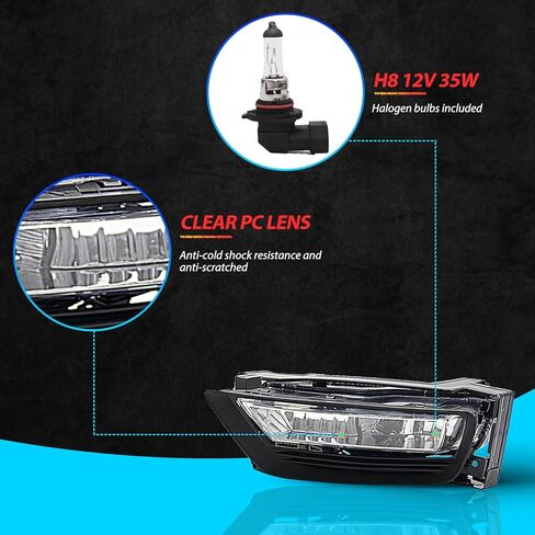 Fog Lights Assembly for 2013 2014 2015 Honda Accord 4-door Sedan Replacement Kit with Wiring And Switch H8 12V 35W Halogen Bulbs(Clear Lens) in Saudi Arabia