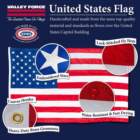 علم Valley Forge US4PN العلم الأمريكي، 4'x6'، أحمر، أبيض، أزرق in Saudi Arabia