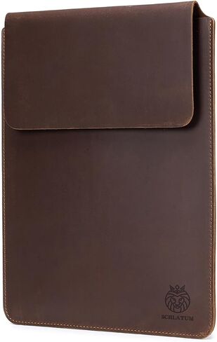 حافظة كمبيوتر محمول مقاس 15/16 بوصة مصنوعة من الجلد الطبيعي، غطاء تابلت نحيف وناعم وخفيف الوزن مع قفل قلاب، بني in Kuwait