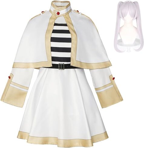 Anime Cosplay Costume for Women White Cape Skirt Uniform with Elf Ears for Halloween Party in Kuwait