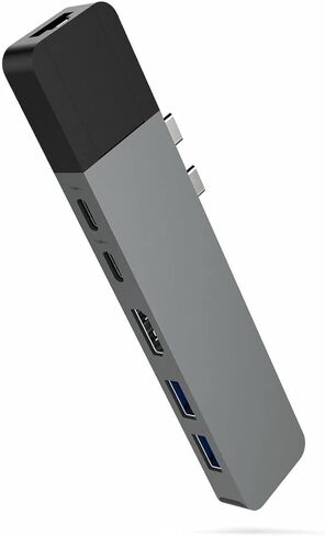 HyperDrive USB C Hub, Dual Type C Hub Adapter for MacBook Pro 13" 15", 6-in-2 Multi-Port Thunderbolt USB-C Dongle with Gigabit Ethernet, 40Gb/s C-USB 100W, 5Gb/s Type-C 60W PD, 4K HDMI in Kuwait