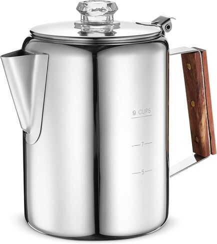 Eurolux Percolator Coffee Maker Pot - 9 Cups | Durable Stainless Steel Material | Brew Coffee On Fire, Grill or Stovetop | No Electricity, No Bad Plastic Taste | Ideal for Home, Camping & Travel in Saudi Arabia