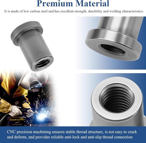 صامولة ملحومة، 1/2 بوصة - 13 خيط لتركيب الهيكل الفولاذي، صامولة متدرجة ممتدة، صامولة لحام أنثى متدرجة طويلة، 1.25 بوصة طول، 1 بوصة كبيرة OD، 0.75 بوصة OD صغيرة، المعرف حوالي 0.42 بوصة، ترقية 8 قطع in Kuwait