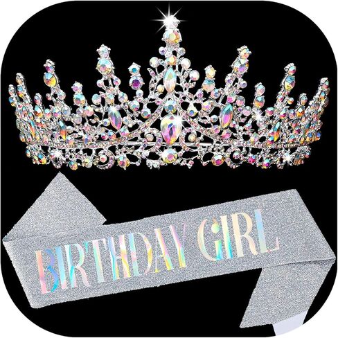 COCIDE BIRTHDAY GIRL Sash for Women Happy Birthday Sashes and Crowns for Girls Crystal Tiaras for Princess Silver Party Decoration for Gift Headband Supplies Accessories Favors in Kuwait