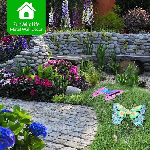 FUNWILDLIFE Metal Butterfly Wall Decor - 2 Pack 11.4" Outdoor Fence Wall Art Decor, Large Butterfly Wall Decor for Garden Yard Living Room Bedroom Patio Balcony in Kuwait