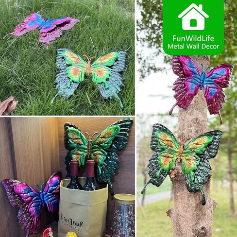 FUNWILDLIFE Metal Butterfly Wall Decor - 2 Pack 11.4" Outdoor Fence Wall Art Decor, Large Butterfly Wall Decor for Garden Yard Living Room Bedroom Patio Balcony in Kuwait