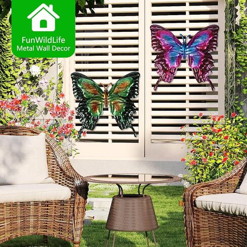 FUNWILDLIFE Metal Butterfly Wall Decor - 2 Pack 11.4" Outdoor Fence Wall Art Decor, Large Butterfly Wall Decor for Garden Yard Living Room Bedroom Patio Balcony in Kuwait