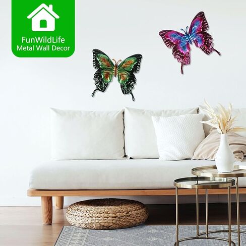 FUNWILDLIFE Metal Butterfly Wall Decor - 2 Pack 11.4" Outdoor Fence Wall Art Decor, Large Butterfly Wall Decor for Garden Yard Living Room Bedroom Patio Balcony in Kuwait