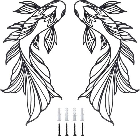 ZJIVQO Koi Fish Metal Wall Art with Screws, Japanese Art Fish Wall Decor, Iron Fish Decorations for Living Room Bedroom Bathroom in Kuwait