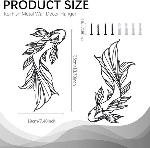 ZJIVQO Koi Fish Metal Wall Art with Screws, Japanese Art Fish Wall Decor, Iron Fish Decorations for Living Room Bedroom Bathroom in Kuwait