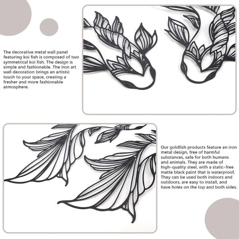 ZJIVQO Koi Fish Metal Wall Art with Screws, Japanese Art Fish Wall Decor, Iron Fish Decorations for Living Room Bedroom Bathroom in Kuwait