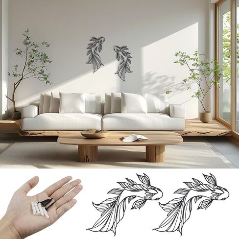 ZJIVQO Koi Fish Metal Wall Art with Screws, Japanese Art Fish Wall Decor, Iron Fish Decorations for Living Room Bedroom Bathroom in Kuwait