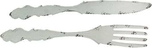 Zeckos Set of 2 Large Knife and Fork White Metal Wall Hangings - Decorative Utensil Pieces for Country Farmhouse Kitchen Decor - Rustic Elegance - 30 Inches Long in Saudi Arabia