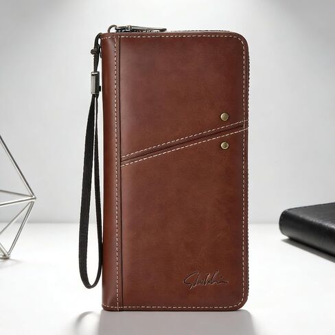 Men's Long Wallet, Single Zipper, Zipper Design, Frosted Pattern PU Leather, Large Capacity, Ultra Thin, Business Style, Daily Use, Sweet Valentine Gift for Family Friends, Light Coffee in Saudi Arabia