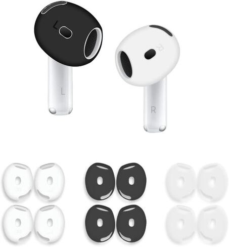 6 Pairs Ear Cover for AirPods 4,Anti Slip Ear Skin Tips Accessories Sport Ultra Thin Slim Soft Silicone Ear Tips Earbuds Gel Cover Compatible with AirPods 4th Generation (White&Black) in Kuwait