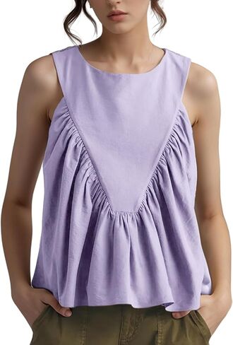 Arssm Women Peplum Babydoll Tank Tops Summer Shirred Swing Sleeveless Loose Fit Shirts Flowy Casual Tank Tops in Kuwait