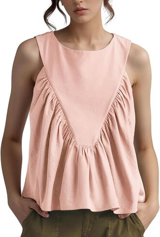 Arssm Women Peplum Babydoll Tank Tops Summer Shirred Swing Sleeveless Loose Fit Shirts Flowy Casual Tank Tops in Saudi Arabia