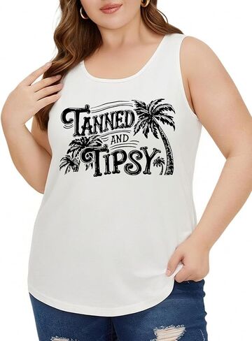 تي شيرت NANYUAYA مقاس كبير للشاطئ بدون أكمام للعطلات للسيدات بطبعات جرافيك شجرة جوز الهند in Kuwait