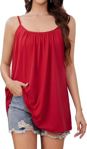 ENMAIN الصيف تانك القمم للنساء فضفاضة تناسب قابل للتعديل السباغيتي حزام بروتيل عادية فلوي أكمام مطوي سترة علوية in Kuwait