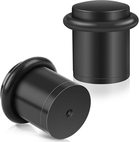 Door Stoppers, 1.5 Inch Black Door Stops, Floor Door Stopper for Bottom of Door with Rubber Bumper, Solid Modern Cylindrical Doorstop for Wall Protector, 2 Pack in Kuwait