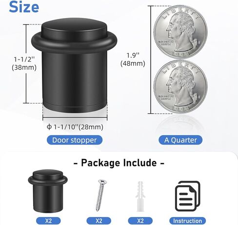 Door Stoppers, 1.5 Inch Black Door Stops, Floor Door Stopper for Bottom of Door with Rubber Bumper, Solid Modern Cylindrical Doorstop for Wall Protector, 2 Pack in Kuwait