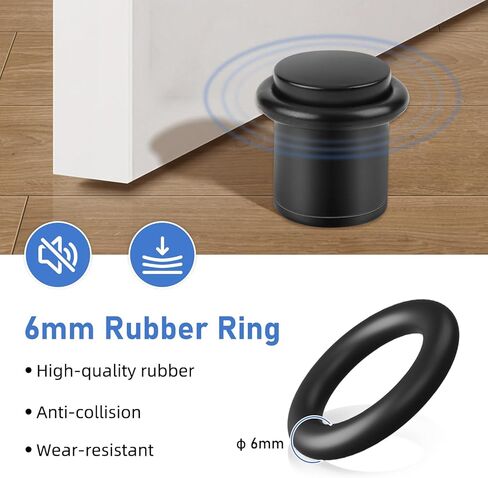 Door Stoppers, 1.5 Inch Black Door Stops, Floor Door Stopper for Bottom of Door with Rubber Bumper, Solid Modern Cylindrical Doorstop for Wall Protector, 2 Pack in Kuwait