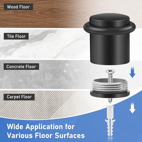 Door Stoppers, 1.5 Inch Black Door Stops, Floor Door Stopper for Bottom of Door with Rubber Bumper, Solid Modern Cylindrical Doorstop for Wall Protector, 2 Pack in Kuwait